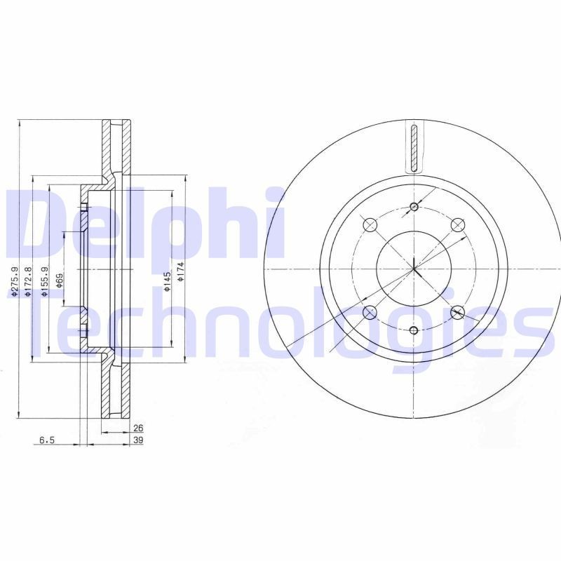 DELPHI BG4068: Piduriketas Ø: 276mm, õhutusega, Ø: 276mm, õlitatud