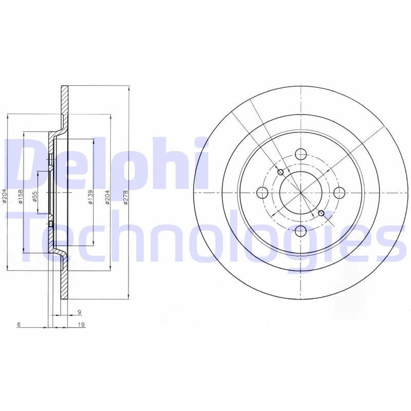 DELPHI BG4076: Bremseskive Ø: 278mm, fuldstændigt, Ø: 278mm, olieret