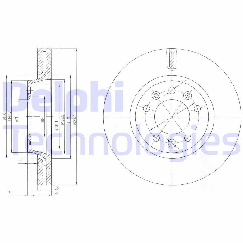 DELPHI BG4084: Stabdžių diskas Ø: 280mm, ventiliuojama, Ø: 280mm, padengta alyva