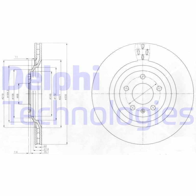 DELPHI BG4087: Piduriketas Ø: 330mm, õhutusega, Ø: 330mm, õlitatud