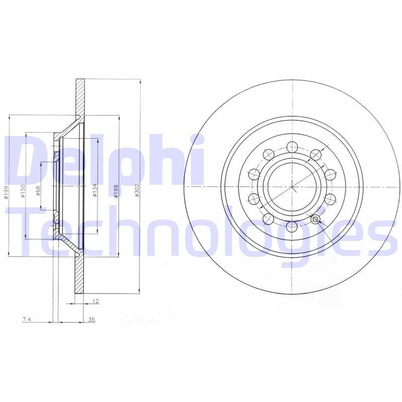 DELPHI BG4088: Disc de frână Ř: 302mm, plin, Ř: 302mm, uns