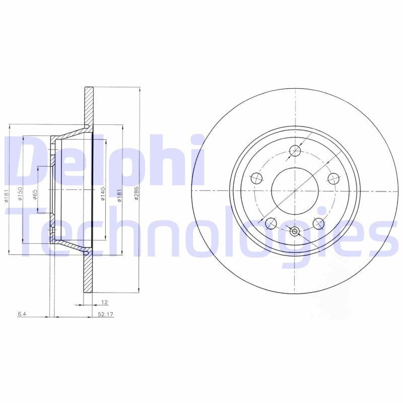 DELPHI BG4089: Piduriketas Ø: 286mm, täis, Ø: 286mm, õlitatud
