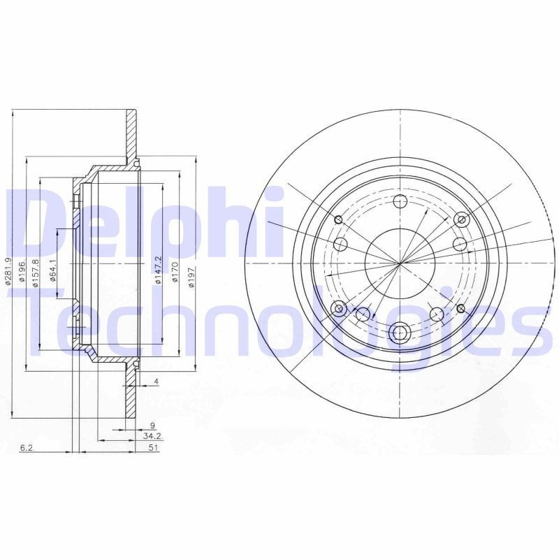 DELPHI BG4095: Piduriketas Ø: 282mm, täis, Ø: 282mm, õlitatud