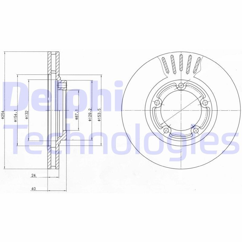 DELPHI BG4098: Stabdžių diskas Ø: 254mm, ventiliuojama, Ø: 254mm, padengta alyva