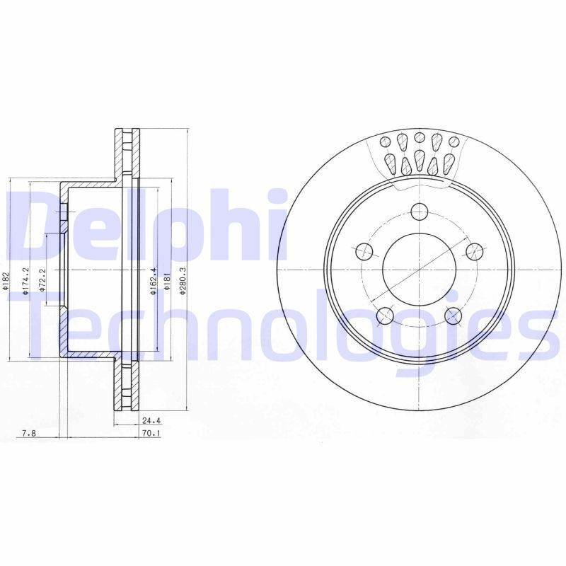 DELPHI BG4103: Piduriketas Ø: 280mm, õhutusega, Ø: 280mm, õlitatud
