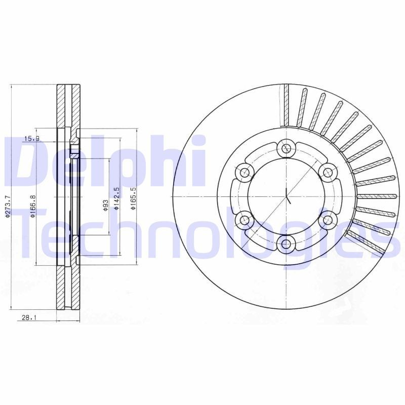DELPHI BG4105: Piduriketas Ø: 274mm, õhutusega, Ø: 274mm, õlitatud