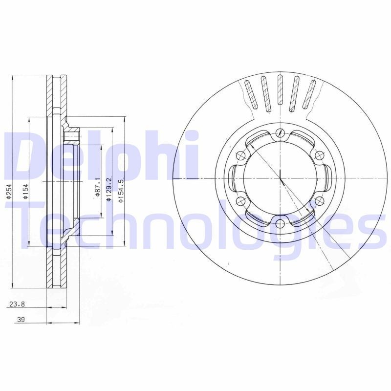 DELPHI BG4106: Piduriketas Ø: 254mm, õhutusega, Ø: 254mm, õlitatud