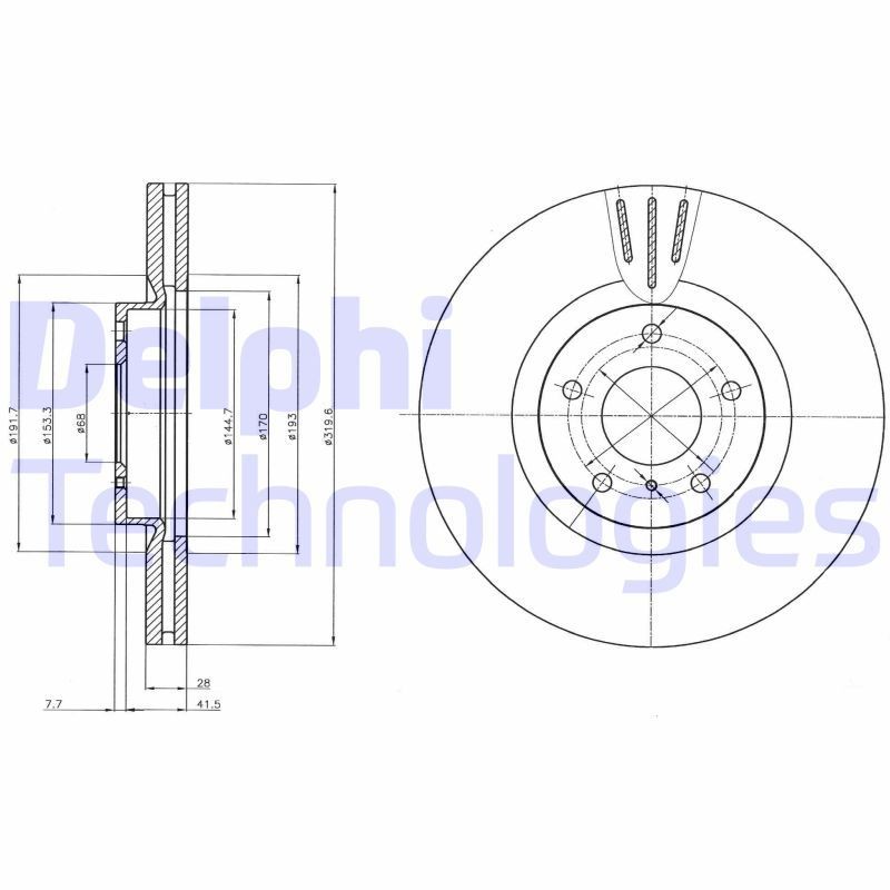 DELPHI BG4107: Piduriketas Ø: 320mm, õhutusega, Ø: 320mm, õlitatud