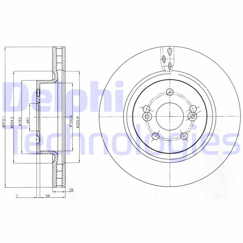 DELPHI BG4111: Piduriketas Ø: 312mm, õhutusega, Ø: 312mm, õlitatud