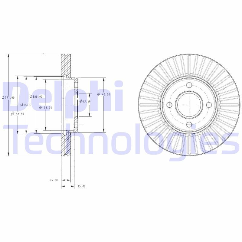 DELPHI BG4117: Piduriketas Ø: 278mm, õhutusega, Ø: 278mm, õlitatud