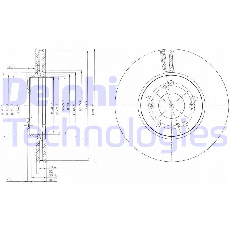 DELPHI BG4119: Piduriketas Ø: 282mm, õhutusega, Ø: 282mm, õlitatud