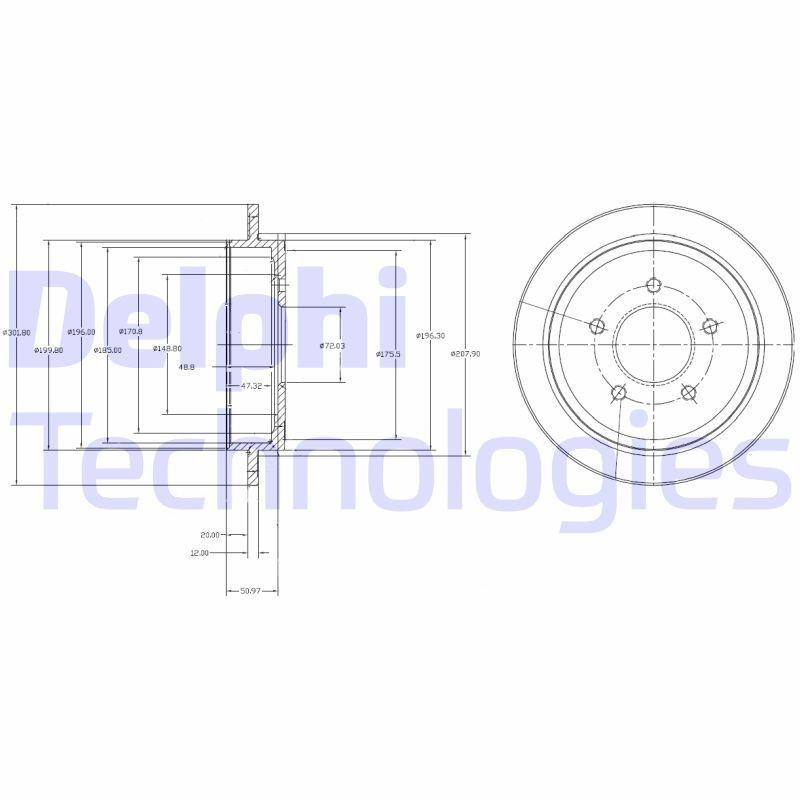 DELPHI BG4121: Piduriketas Ø: 302mm, täis, Ø: 302mm, õlitatud