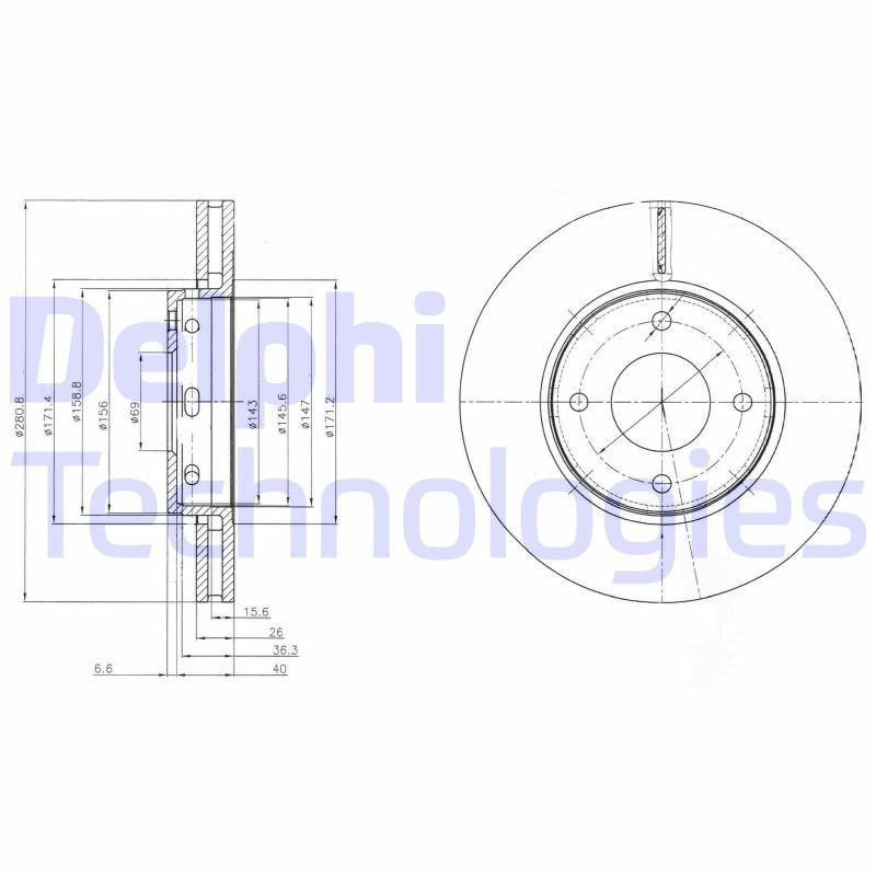 DELPHI BG4127: Piduriketas Ø: 281mm, õhutusega, Ø: 281mm, õlitatud