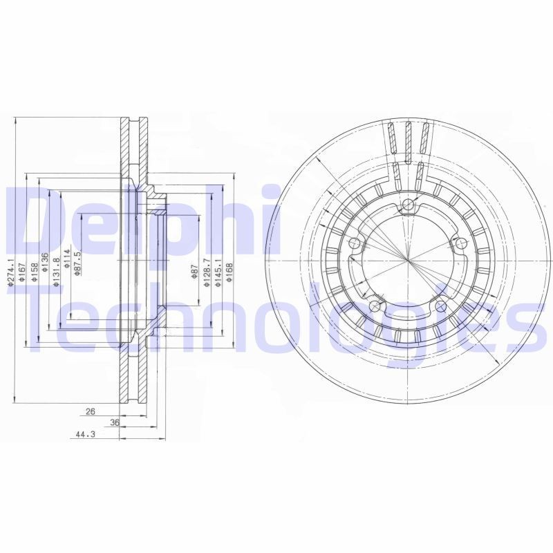 DELPHI BG4134: Piduriketas Ø: 274mm, õhutusega, Ø: 274mm, õlitatud
