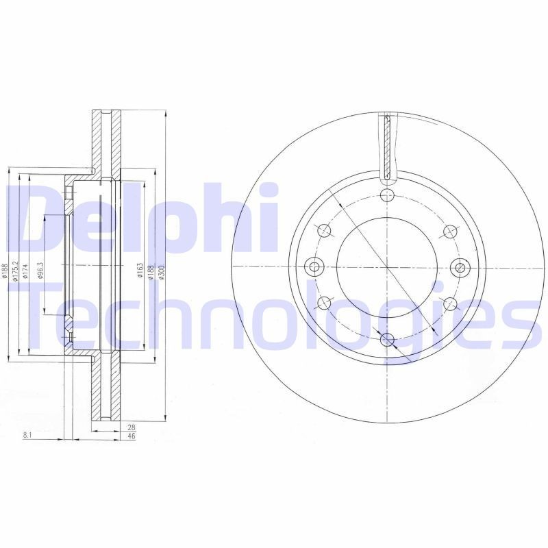 DELPHI BG4137: Stabdžių diskas Ø: 300mm, ventiliuojama, Ø: 300mm, padengta alyva