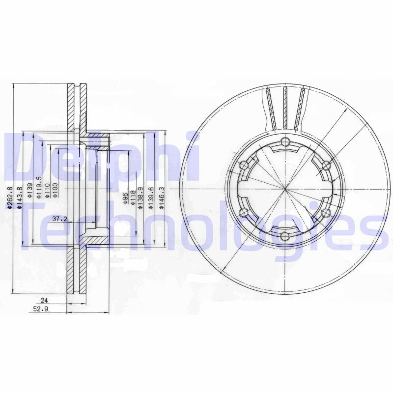 DELPHI BG4140: Piduriketas Ø: 263mm, õhutusega, Ø: 263mm, õlitatud