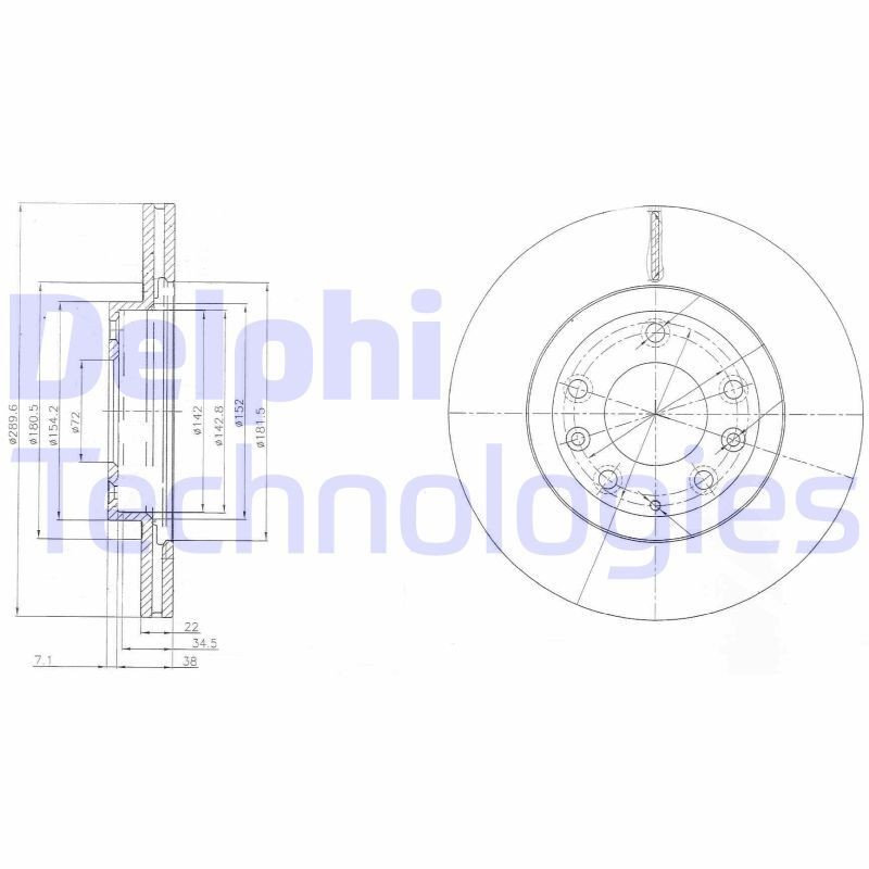 DELPHI BG4141: Disc de frână Ř: 290mm, ventilat, Ř: 290mm, uns