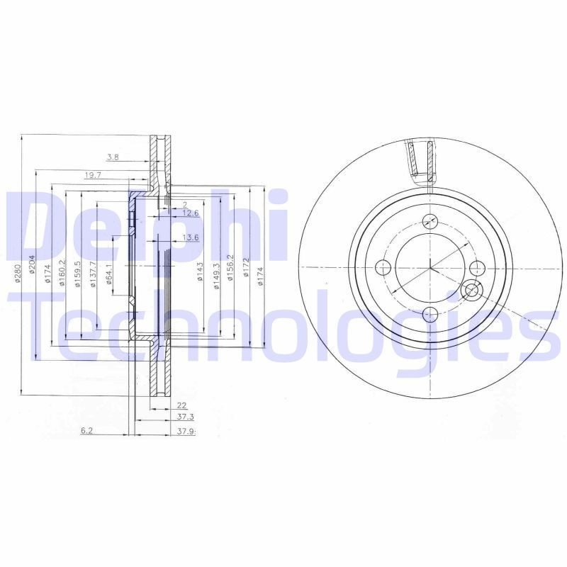 DELPHI BG4146: Piduriketas Ø: 280mm, õhutusega, Ø: 280mm