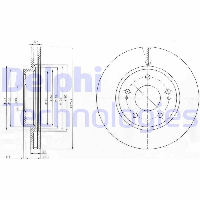 DELPHI BG4147: Piduriketas Ø: 276mm, õhutusega, Ø: 276mm, õlitatud