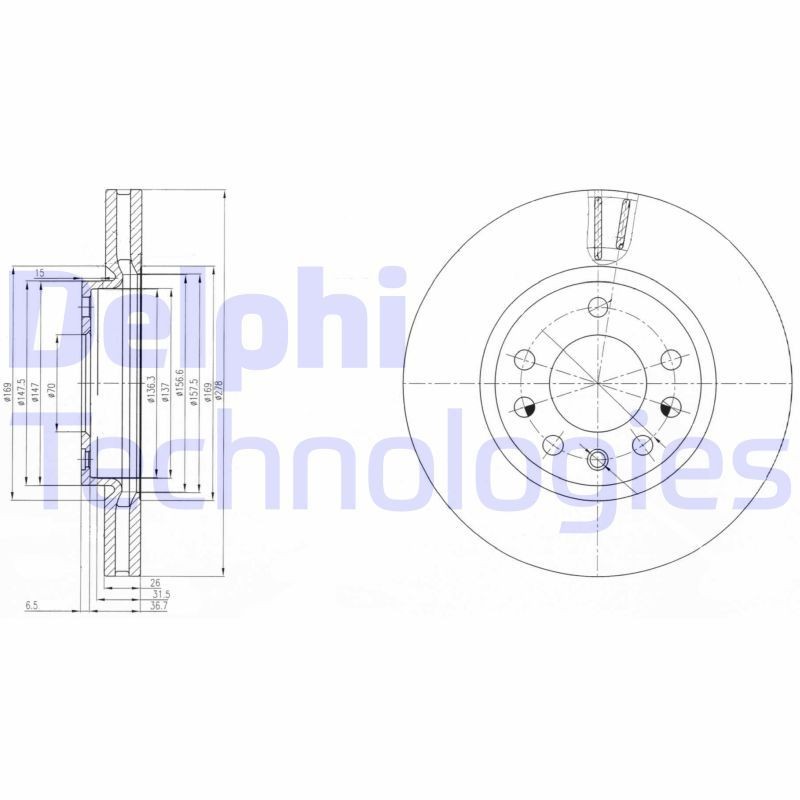 DELPHI BG4149: Piduriketas Ø: 278mm, õhutusega, Ø: 278mm, õlitatud