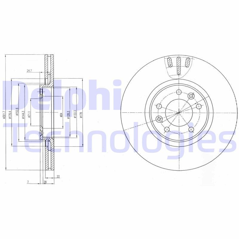 DELPHI BG4150: Piduriketas Ø: 302mm, õhutusega, Ø: 302mm, õlitatud