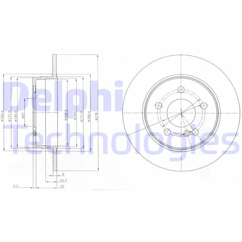 DELPHI BG4152: Piduriketas Ø: 278mm, täis, Ø: 278mm, õlitatud