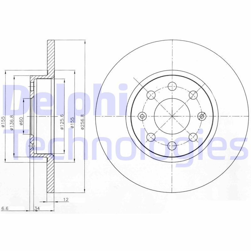 DELPHI BG4155: Piduriketas Ø: 257mm, täis, Ø: 257mm, õlitatud