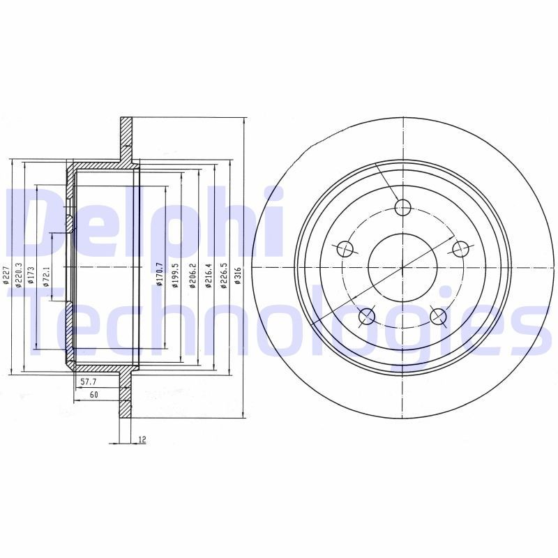 DELPHI BG4157: Piduriketas Ø: 316mm, täis, Ø: 316mm, õlitatud