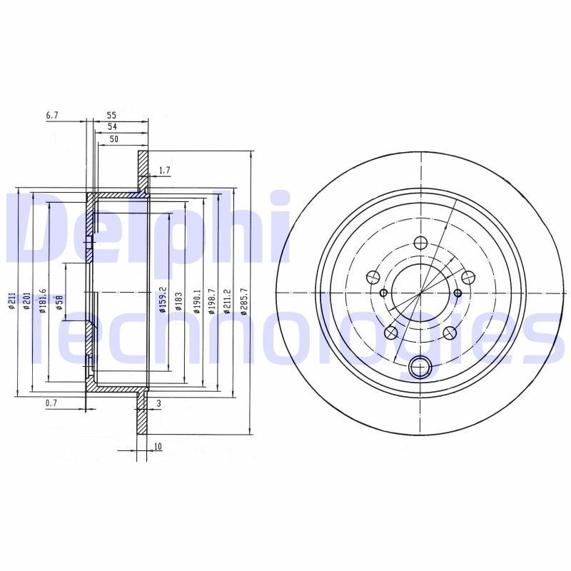 DELPHI BG4158: Piduriketas Ø: 286mm, täis, Ø: 286mm, õlitatud