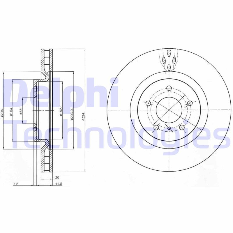 DELPHI BG4162: Piduriketas Ø: 324mm, õhutusega, Ø: 324mm