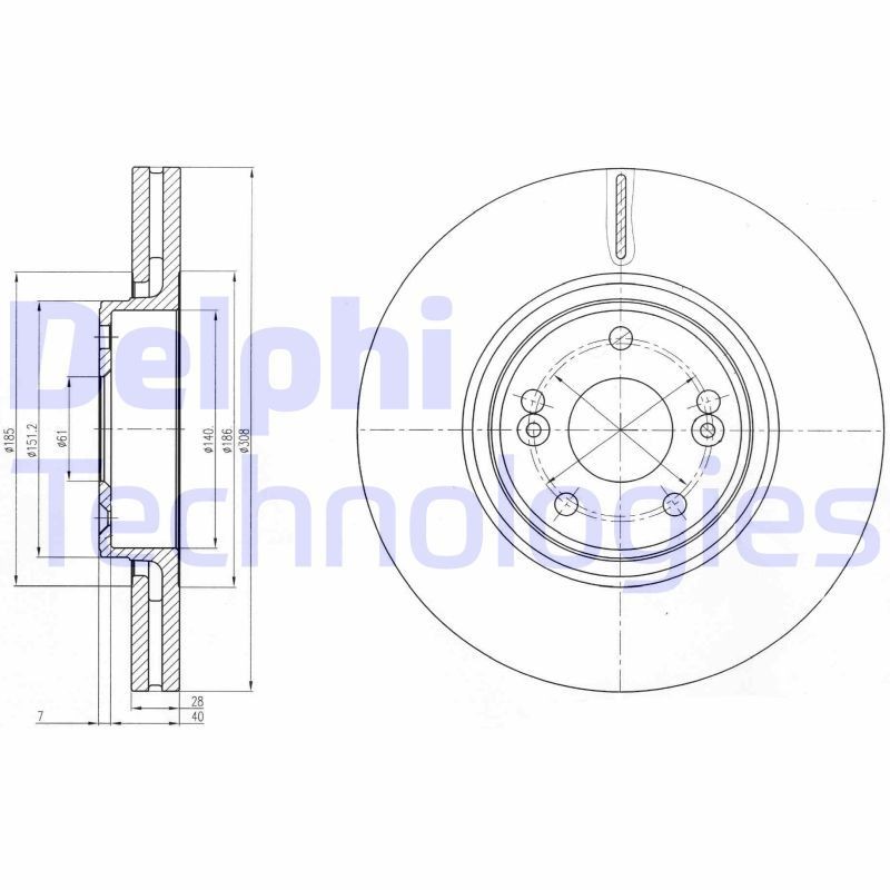 DELPHI BG4167: Piduriketas Ø: 308mm, õhutusega, Ø: 308mm, õlitatud