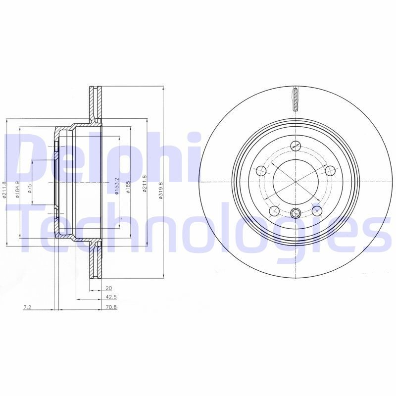 DELPHI BG4168: Disc de frână Ř: 320mm, ventilat, Ř: 320mm, uns