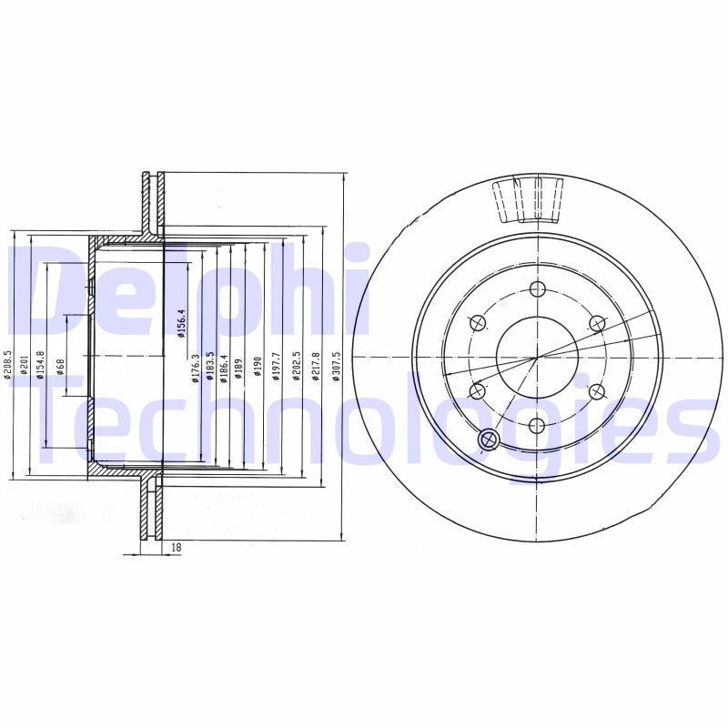 DELPHI BG4174: Bremseskive Ø: 308mm, ventilert, Ø: 308mm, oljet