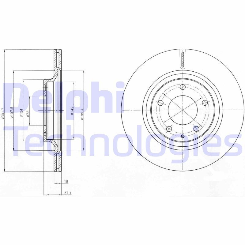 DELPHI BG4182: Piduriketas Ø: 302mm, õhutusega, Ø: 302mm, õlitatud