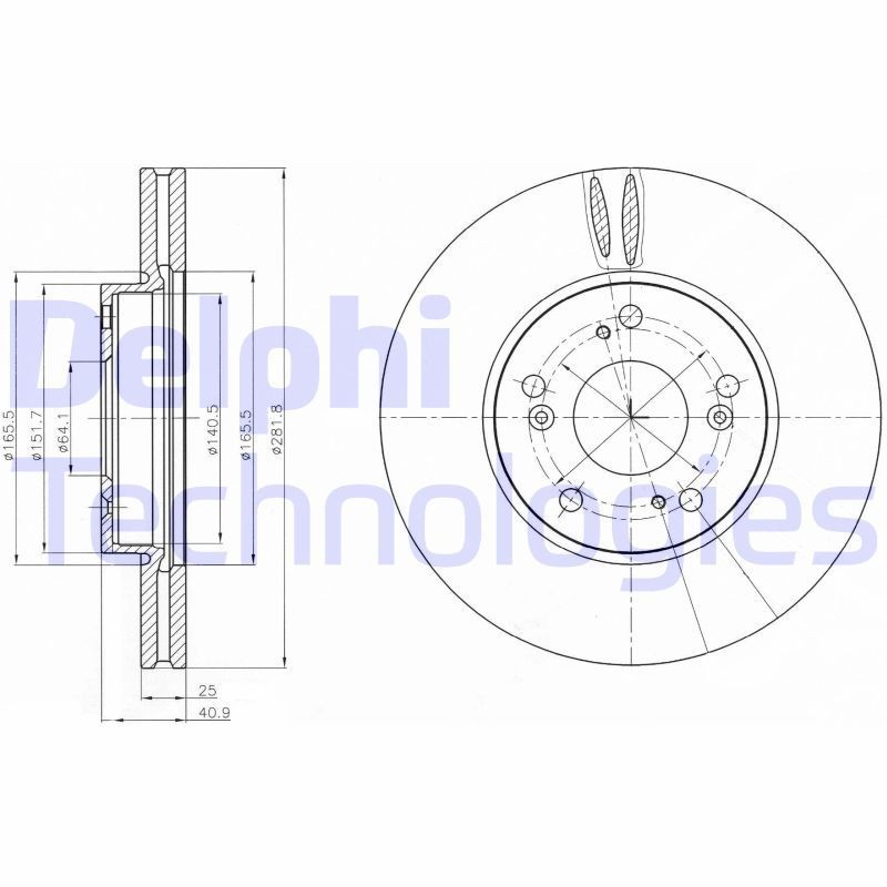 DELPHI BG4186: Piduriketas Ø: 282mm, õhutusega, Ø: 282mm