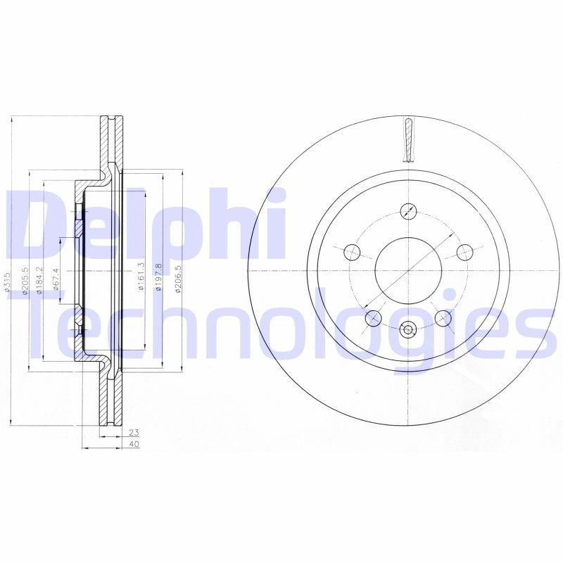 DELPHI BG4190: Piduriketas Ø: 315mm, õhutusega, Ø: 315mm, õlitatud