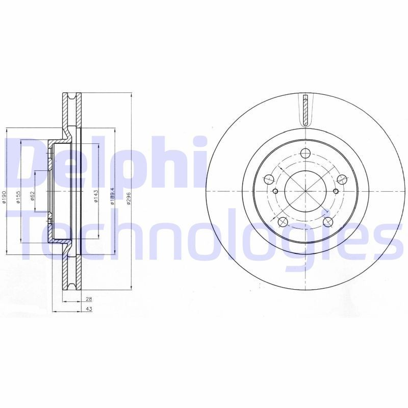 DELPHI BG4192: Stabdžių diskas Ø: 296mm, ventiliuojama, Ø: 296mm, padengta alyva