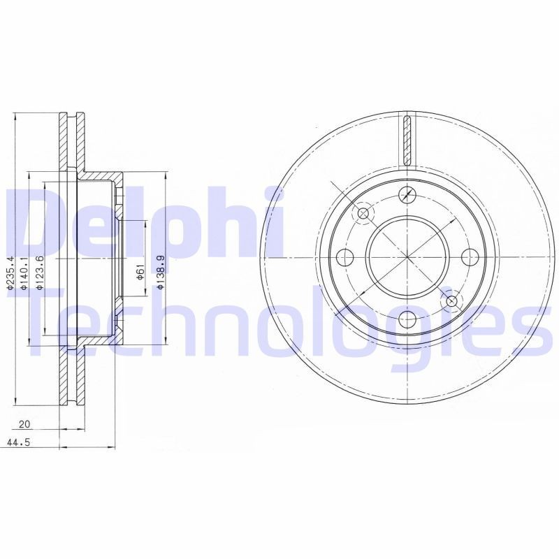 DELPHI BG4195: Disc de frână Ř: 236mm, ventilat, Ř: 236mm, uns