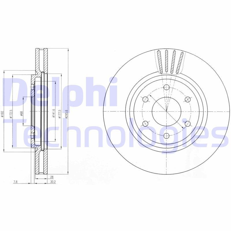 DELPHI BG4205: Piduriketas Ø: 296mm, õhutusega, Ø: 296mm, õlitatud