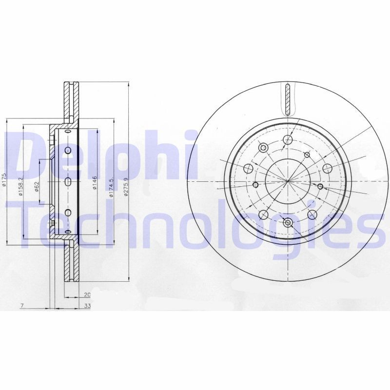 DELPHI BG4208: Disc de frână Ř: 276mm, ventilat, Ř: 276mm, uns
