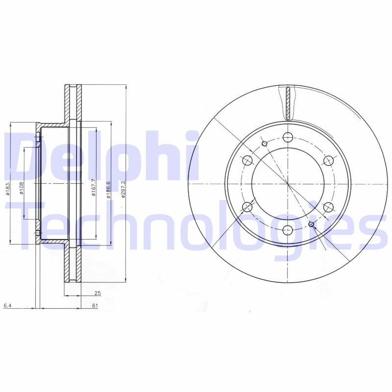 DELPHI BG4211: Piduriketas Ø: 297mm, õhutusega, Ø: 297mm, õlitatud