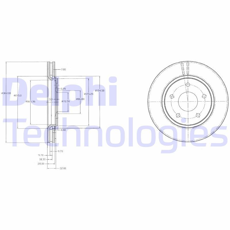 DELPHI BG4212: Piduriketas Ø: 302mm, õhutusega, Ø: 302mm, õlitatud