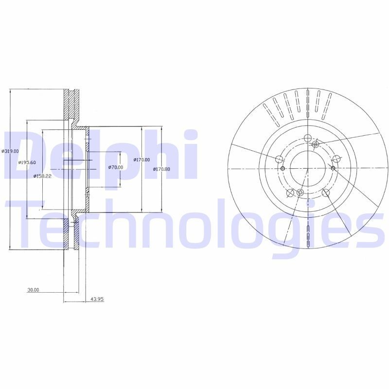 DELPHI BG4215: Disc de frână Ř: 319mm, ventilat, Ř: 319mm