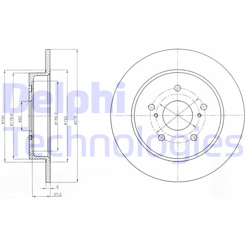 DELPHI BG4222: Piduriketas Ø: 278mm, täis, Ø: 278mm, õlitatud
