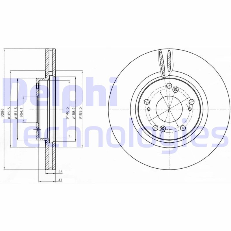 DELPHI BG4224: Piduriketas Ø: 296mm, õhutusega, Ø: 296mm, õlitatud