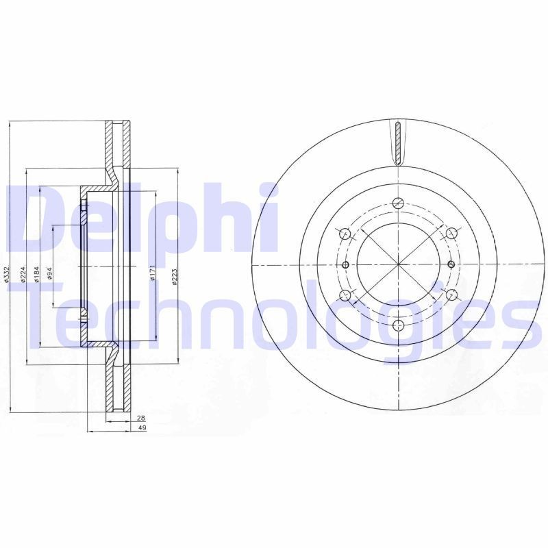 DELPHI BG4228: Piduriketas Ø: 332mm, õhutusega, Ø: 332mm, õlitatud