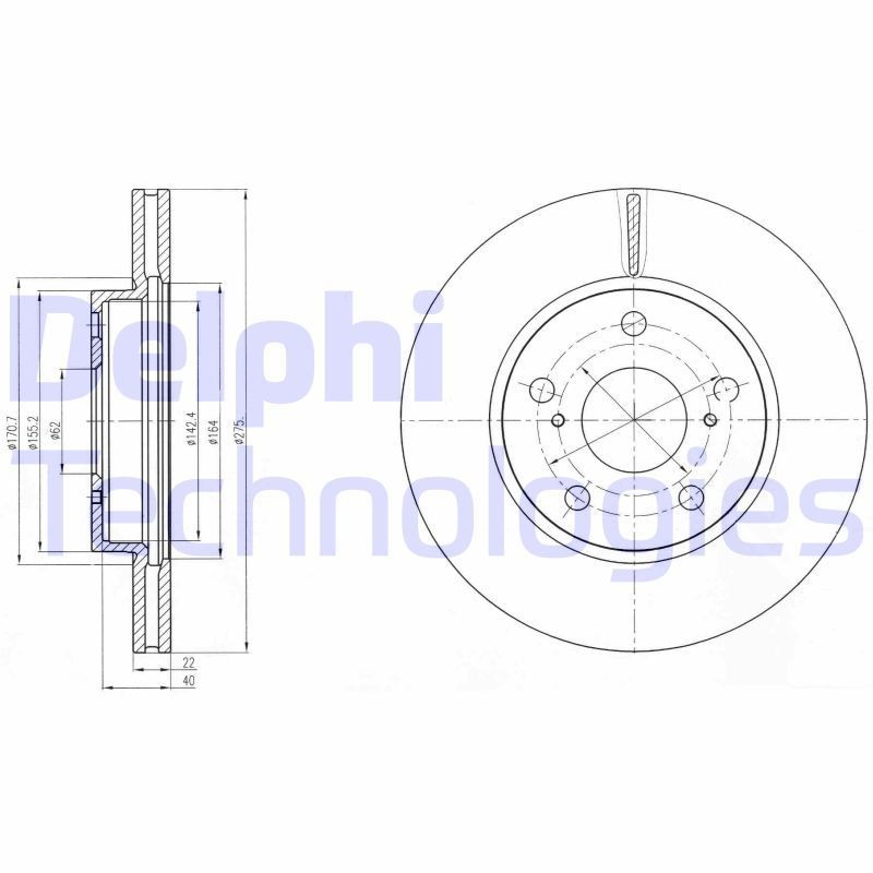 DELPHI BG4232: Stabdžių diskas Ø: 275mm, ventiliuojama, Ø: 275mm, padengta alyva