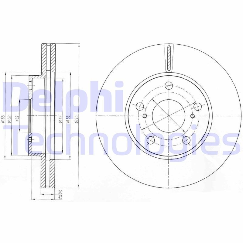 DELPHI BG4234: Piduriketas Ø: 273mm, õhutusega, Ø: 273mm