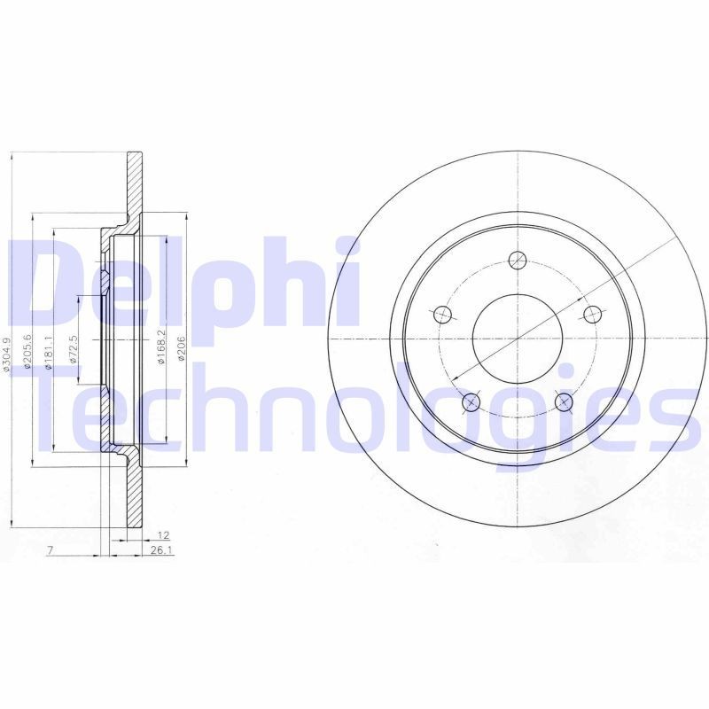 DELPHI BG4247: Stabdžių diskas Ø: 305mm, visiškai, Ø: 305mm, padengta alyva