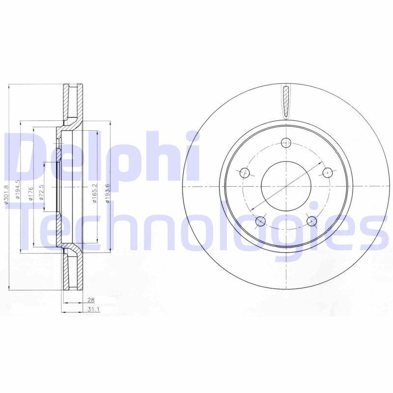 DELPHI BG4248: Piduriketas Ø: 302mm, õhutusega, Ø: 302mm, õlitatud